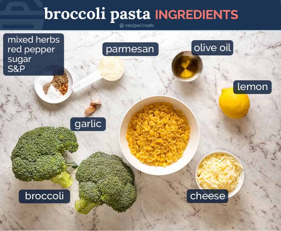 Ingredients in broccoli pasta