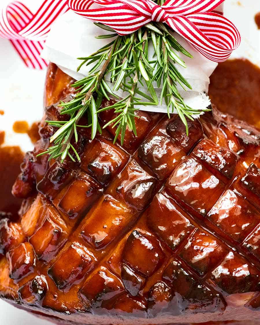 Overhead photo of Christmas Ham - Brown Sugar Ham Glaze for Glazed Ham