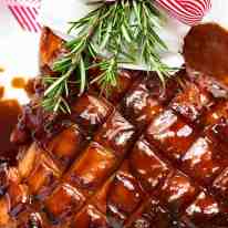 Overhead photo of Christmas Ham - Brown Sugar Ham Glaze for Glazed Ham