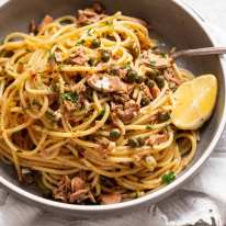 Canned tuna pasta in a bowl ready to be eaten