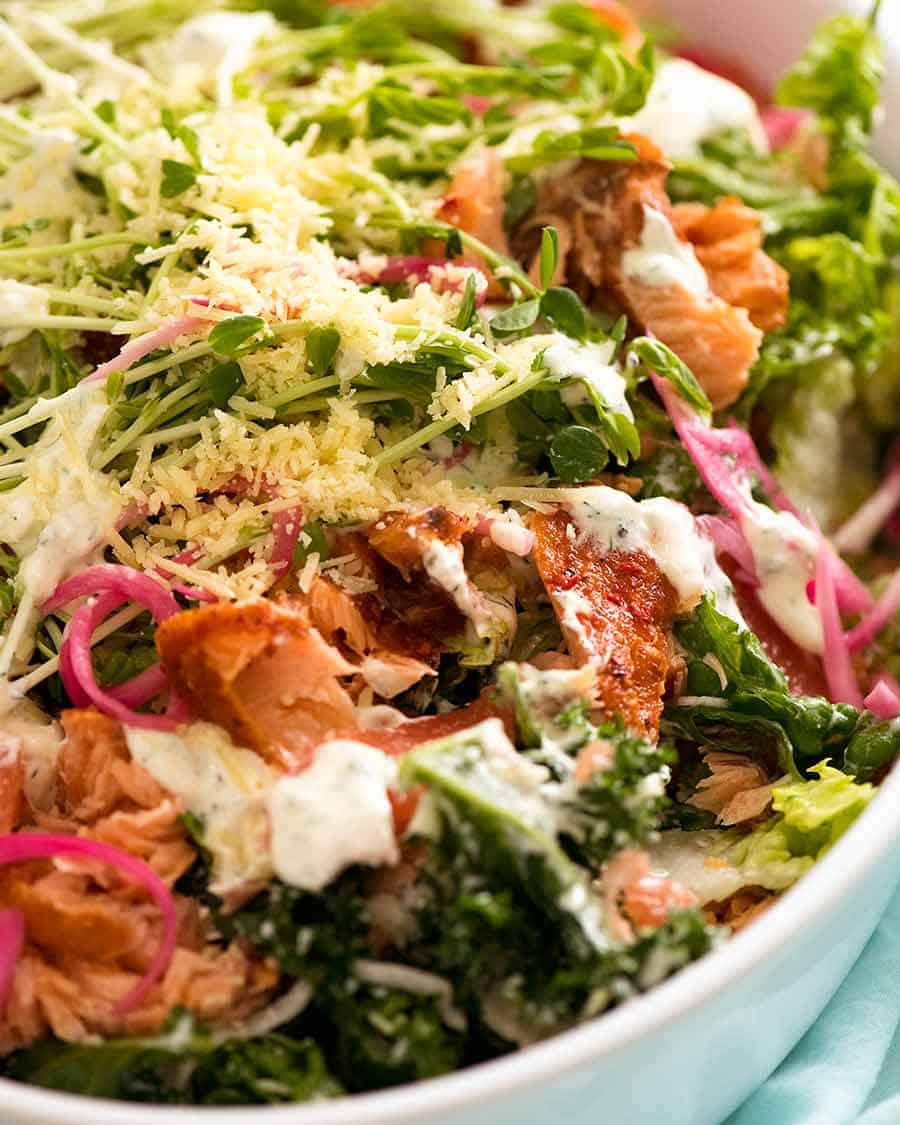 Close up of Celebration Salmon Salad (salad main dish with salmon)
