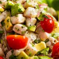 Close up of Ceviche, ready to be eaten