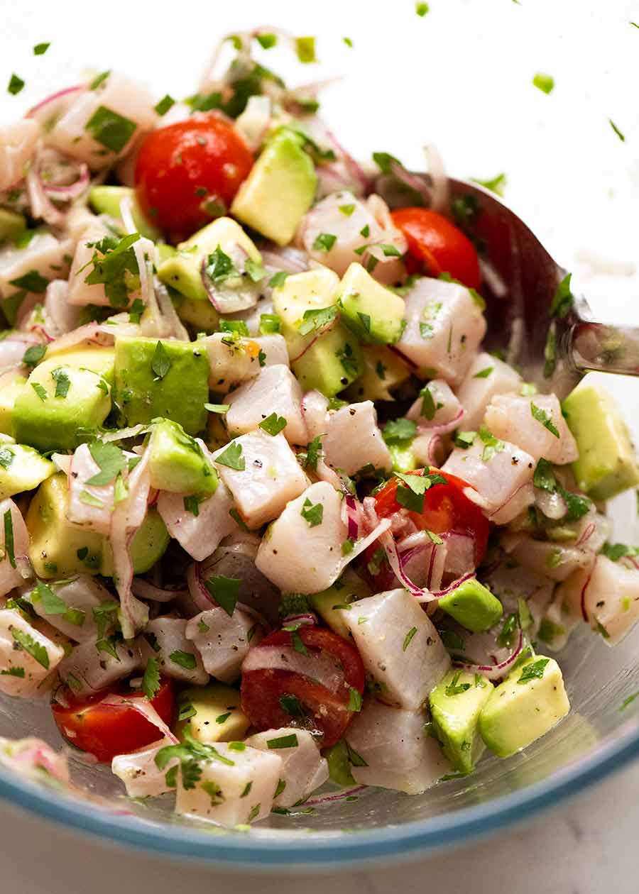 Bowl of Ceviche ready to be plated up