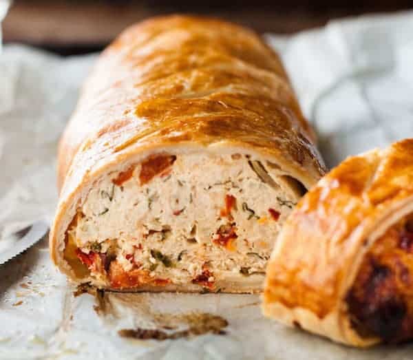 Chicken Meatloaf Wellington with Sun Dried Tomatoes - a cross between meatloaf and Beef Wellington, made with chicken!