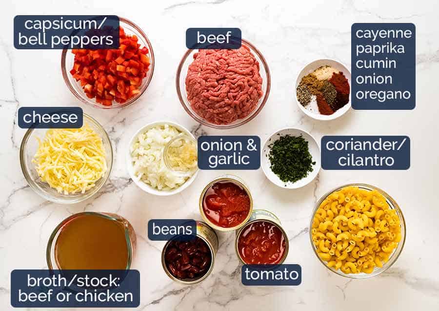 What goes in Chili Mac