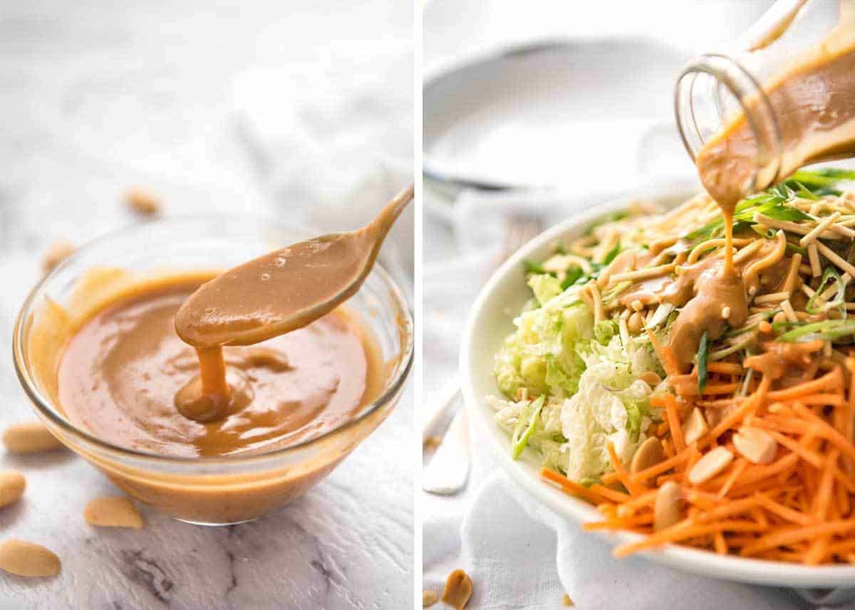 Chinese Chicken Salad with Asian Peanut Salad Dressing - made with cabbage, shredded chicken, crunchy noodles, carrot and a killer peanut dressing! www.recipetineats.com