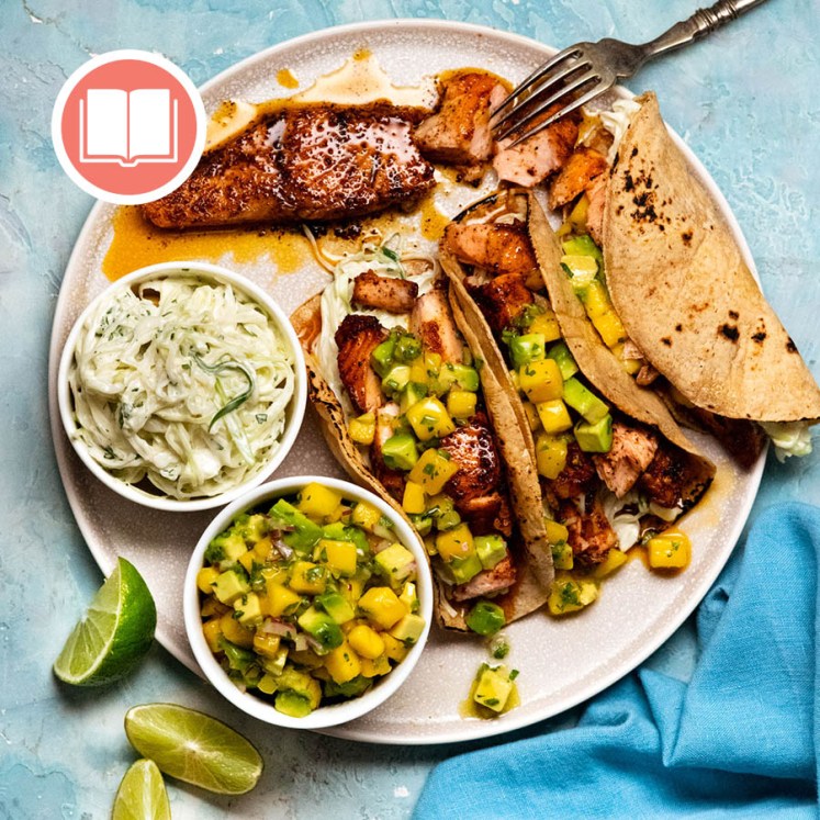 Chipotle salmon tacos from RecipeTin Eats "Dinner" cookbook by Nagi Maehashi