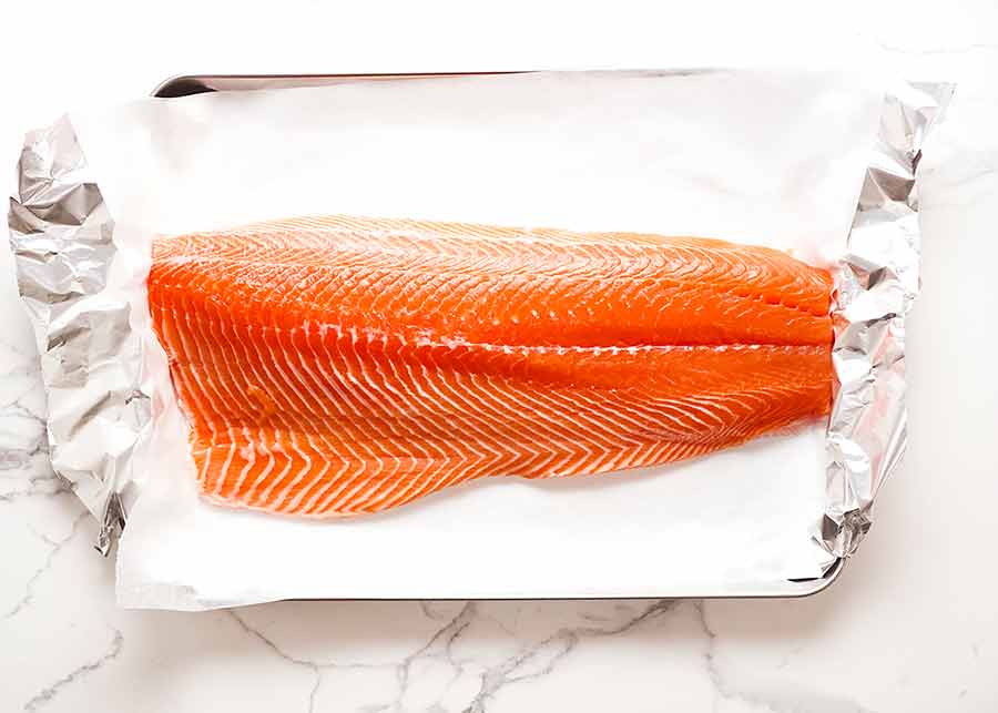 Raw side of salmon for Christmas Baked Salmon