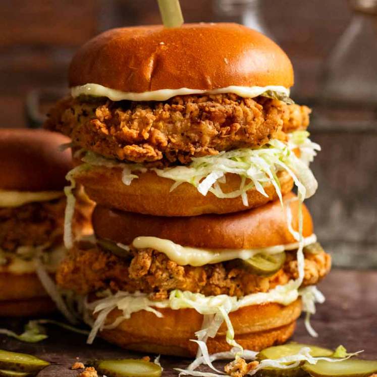 Double stack of Crunchy Fried Chicken Burgers
