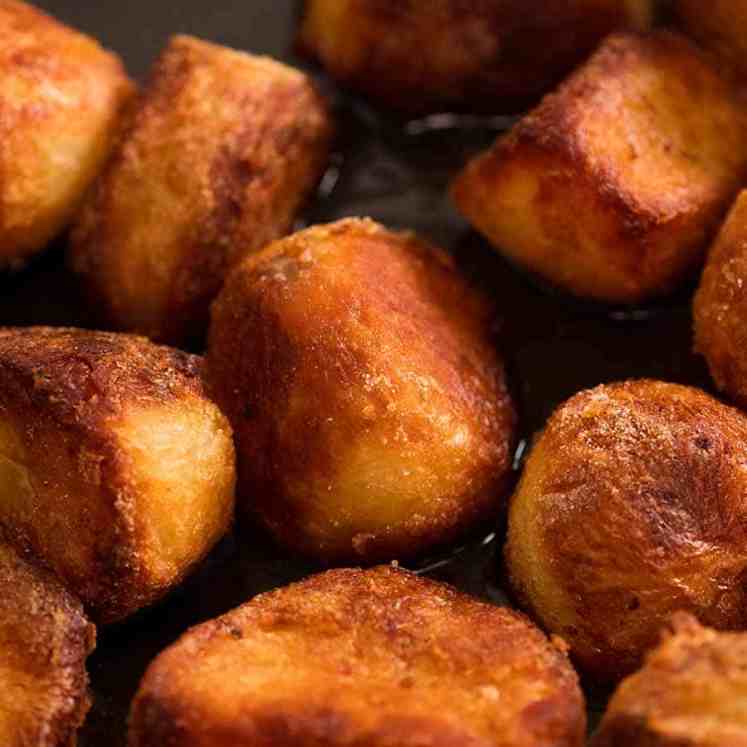 Close up of Duck Fat Potatoes fresh out of the oven