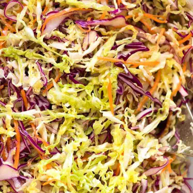 Close up of Everyday Cabbage Salad with a vinaigrette