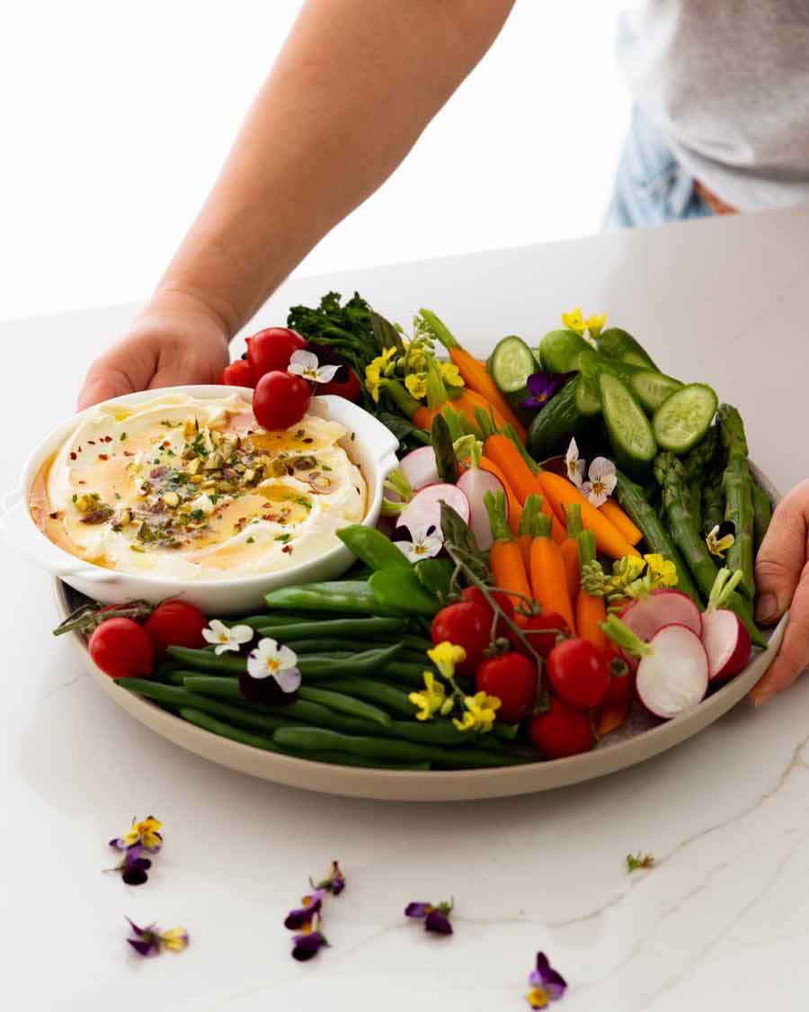 Creamy Feta Dip with crudités - vegetable sticks