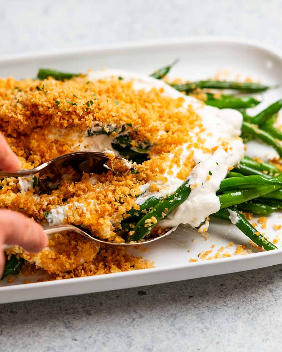 Serving Green beans with a mountain of panko