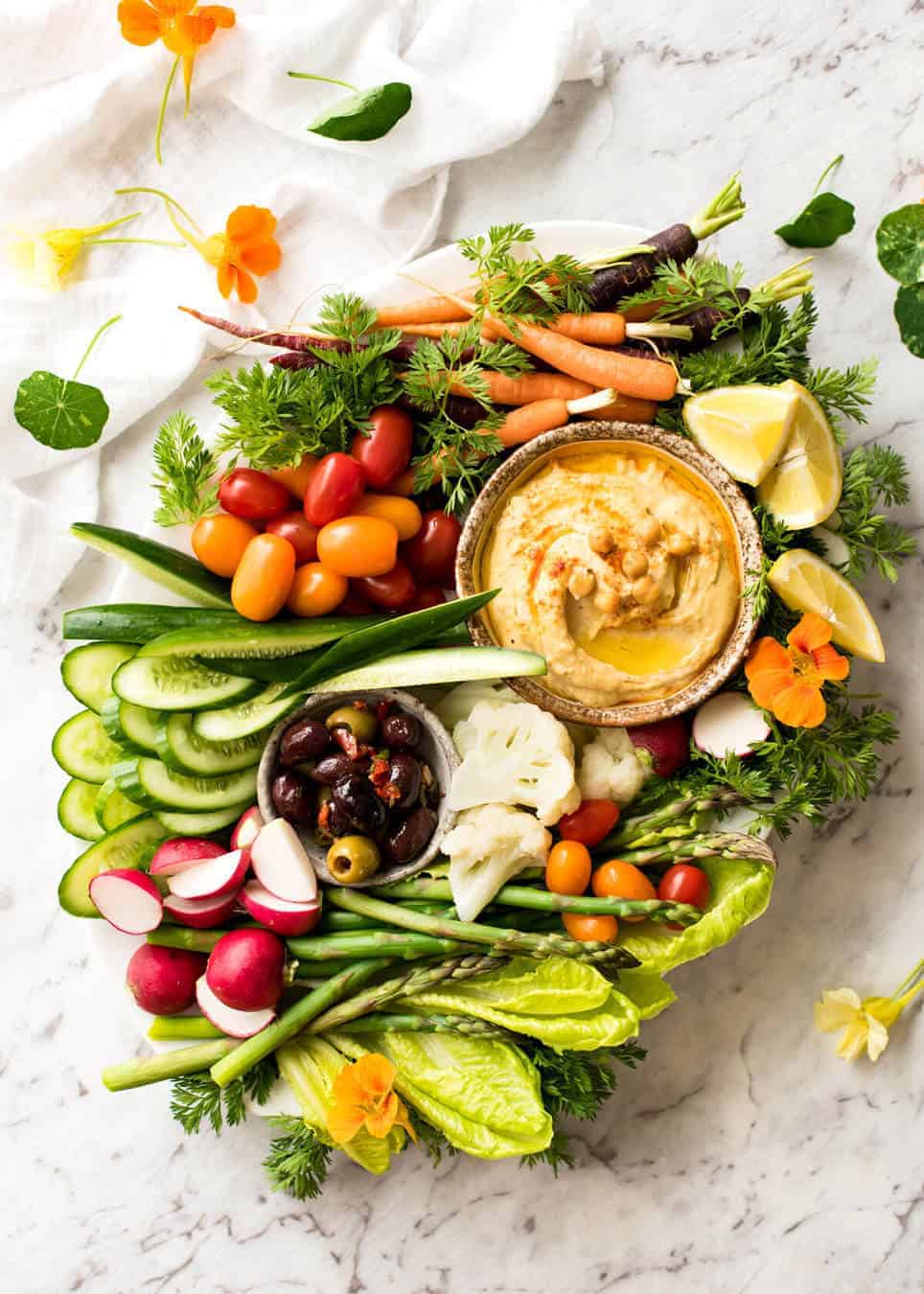 Crudités Vegetables Platter with Hummus recipetineats.com