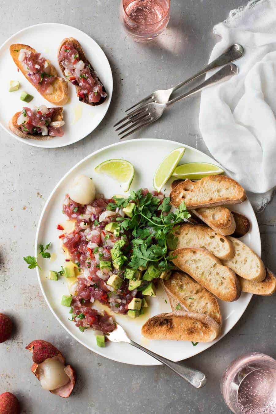 Tuna Tartare with Lychees - Simple and elegant to make, a great starter that's healthy too!