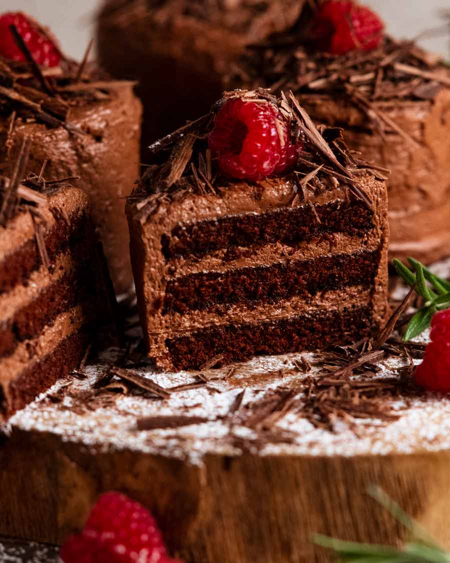 Inside of 3 layer Mini chocolate cakes