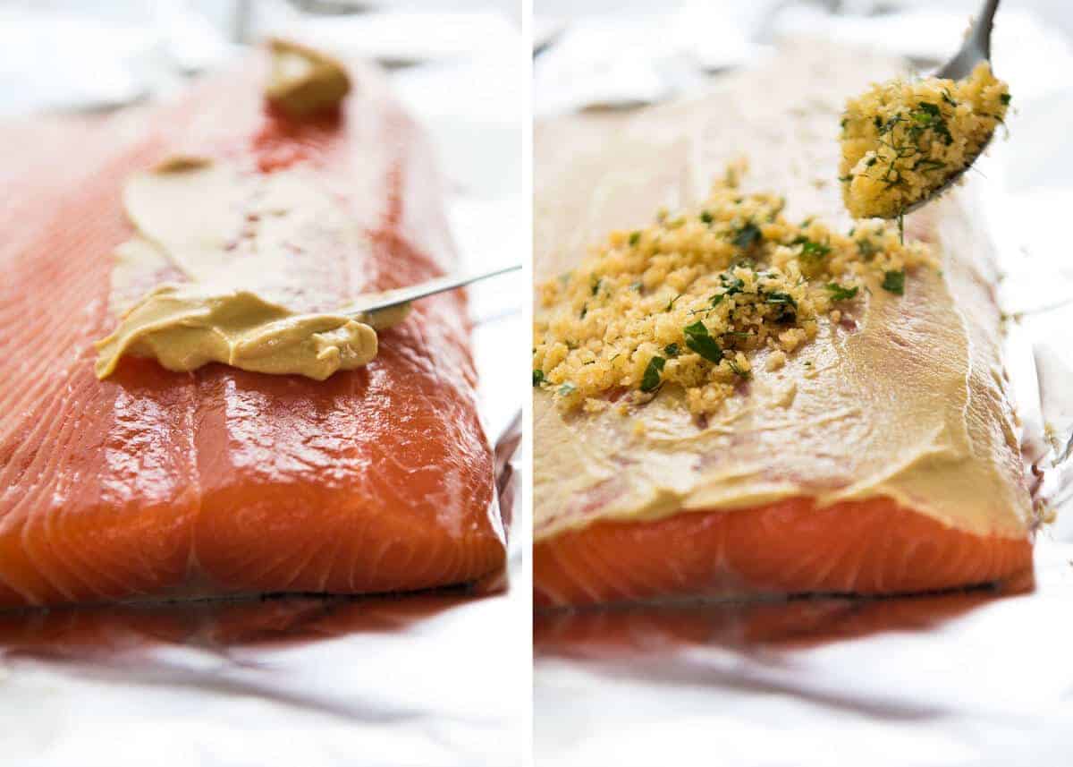 Baked Parmesan Crusted Salmon with Lemon Cream Sauce - easy and fast to make, can be prepared ahead, a stunning centrepiece for Christmas dinner and yet easy enough for midweek. That Lemon Cream sauce is the perfectly finishing tough. www.recipetineats.com