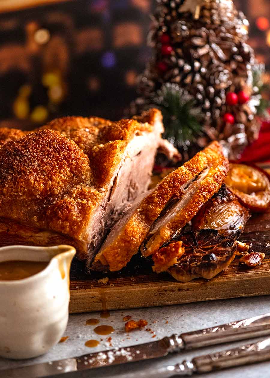 Festive Pork Roast with Crispy Crackling for Christmas