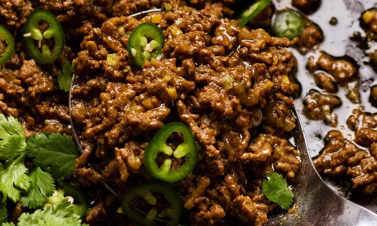Close up of Qeema - Indian Curried Beef Mince