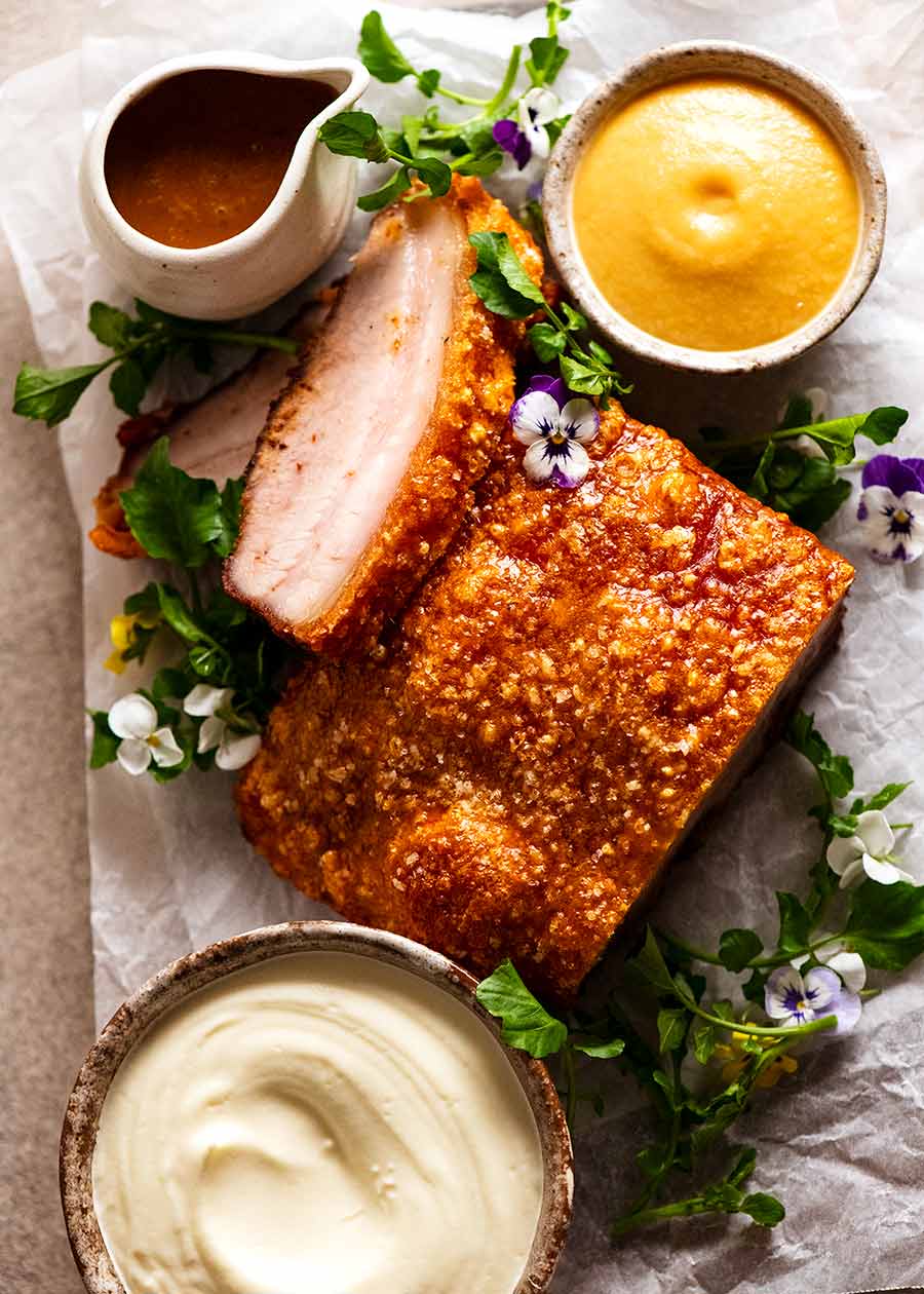 Overhead photo of Slow Roasted Crispy Pork Belly