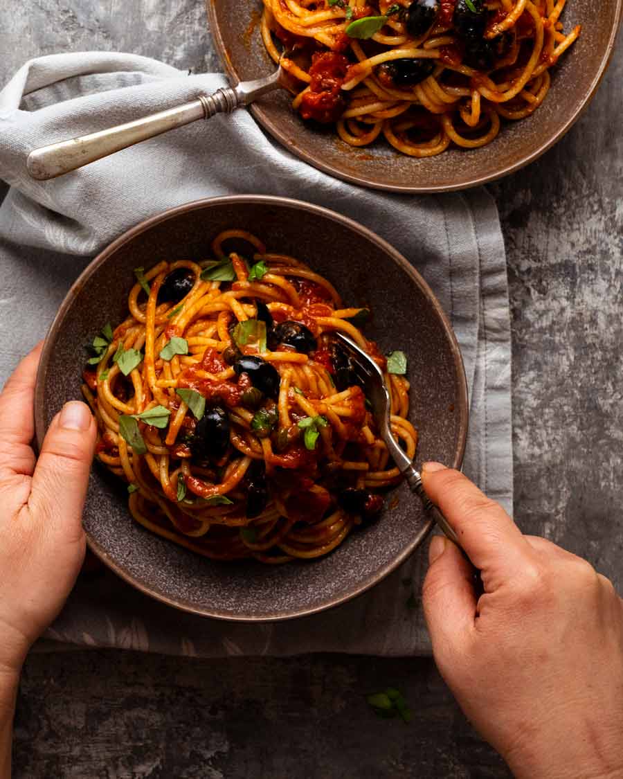 Eating Spaghetti alla Puttanesca