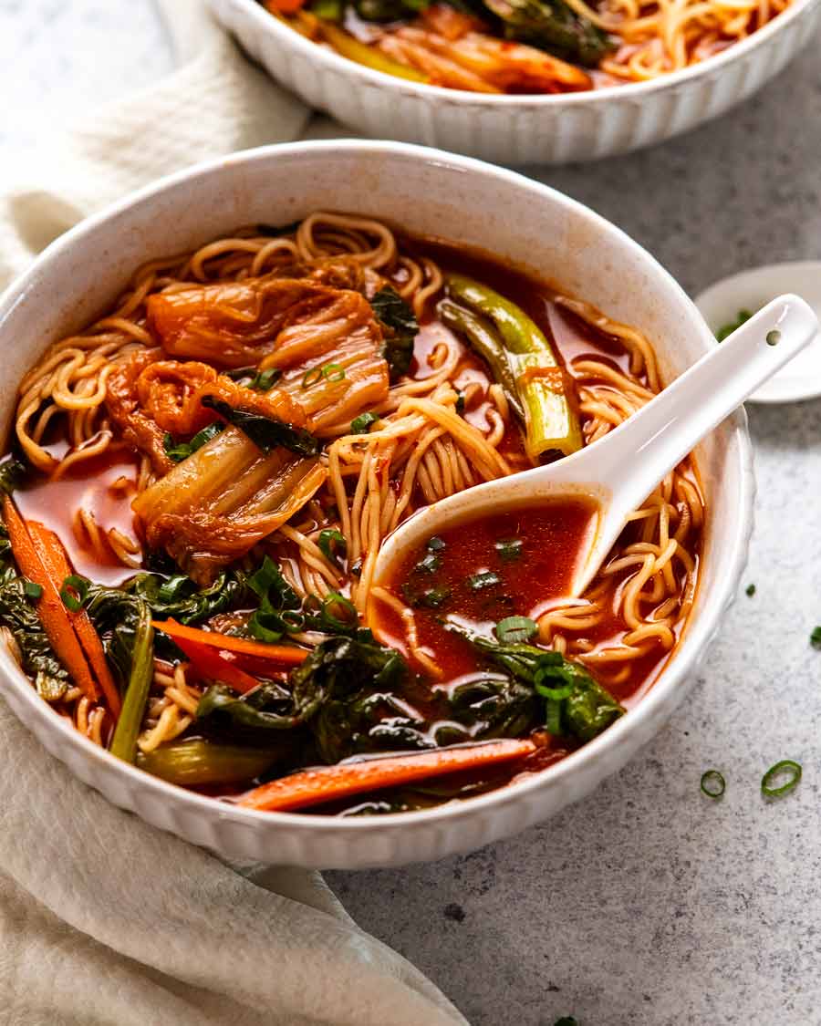 Bowl of Spicy Korean noodle soup
