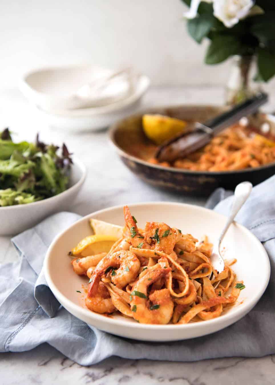 Spicy Chilli Prawn Pasta (Shrimp) - A super quick 15 minute meal with a secret ingredient that makes all the difference! www.recipetineats.com