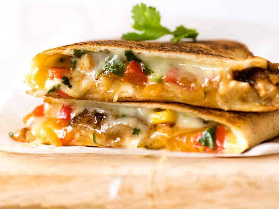 Close up of cheesy Vegetable Quesadillas